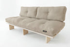 Sofá Kurosawa, de madera y elaborado artesanalmente en España para Futon Barcelona. Montaje fácil sin tornillos, por encaje, producto ecológico. Madera naturaly color beige. Imagen de producto. 