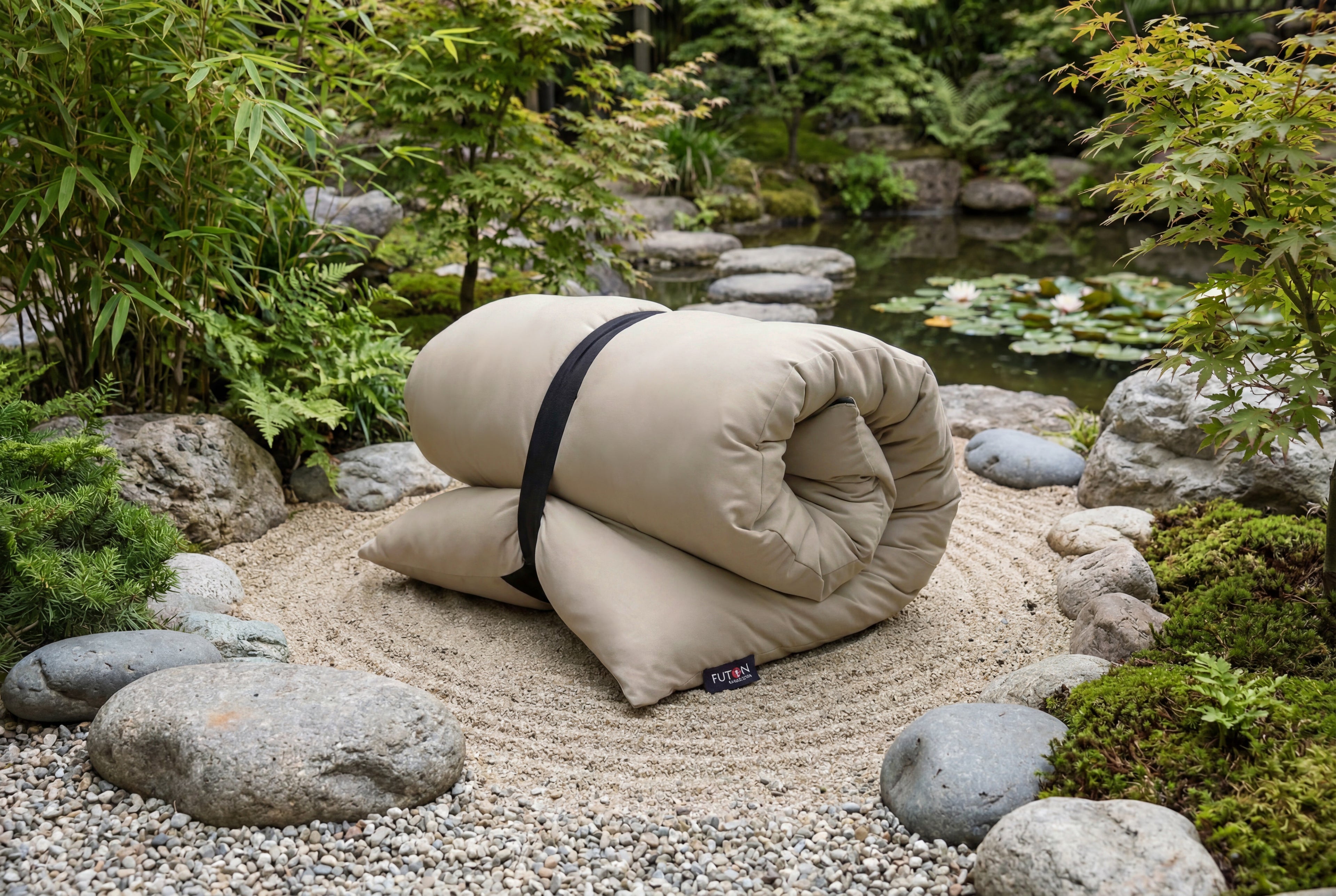 Colchoneta ecológica Zenmat, portátil y cómoda, polivalente y natural, elaborada artesanalmente con algodón y fibra de cáñamo, incluye funda lavable 100% algodón, hecha en Barcelona de forma artesanal. Ideal para Shiatsu.
